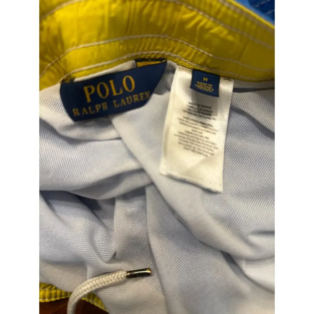 Polo Ralph Lauren Men's Swim Trunks Blue Yellow Lined Preppy Old Money Size M
